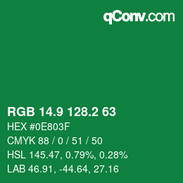 カラーコード: RGB 14.9 128.2 63 | qconv.com