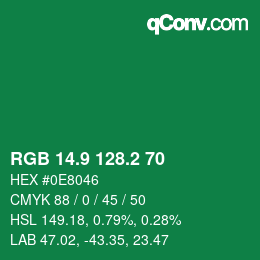 カラーコード: RGB 14.9 128.2 70 | qconv.com