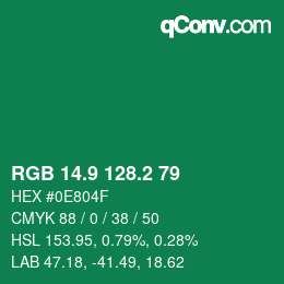 カラーコード: RGB 14.9 128.2 79 | qconv.com