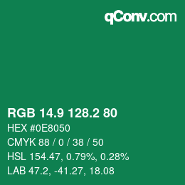 カラーコード: RGB 14.9 128.2 80 | qconv.com