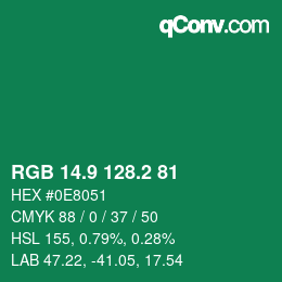 カラーコード: RGB 14.9 128.2 81 | qconv.com