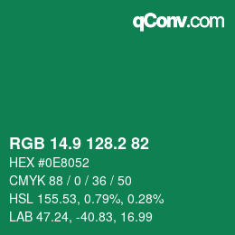 カラーコード: RGB 14.9 128.2 82 | qconv.com