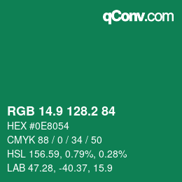 カラーコード: RGB 14.9 128.2 84 | qconv.com