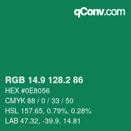 カラーコード: RGB 14.9 128.2 86 | qconv.com