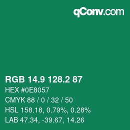 カラーコード: RGB 14.9 128.2 87 | qconv.com