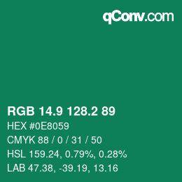 カラーコード: RGB 14.9 128.2 89 | qconv.com