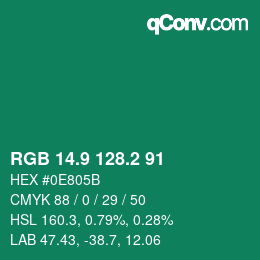 カラーコード: RGB 14.9 128.2 91 | qconv.com
