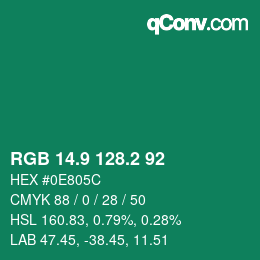 カラーコード: RGB 14.9 128.2 92 | qconv.com