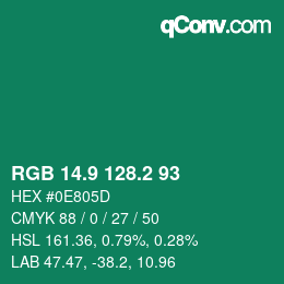 カラーコード: RGB 14.9 128.2 93 | qconv.com