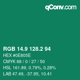 カラーコード: RGB 14.9 128.2 94 | qconv.com