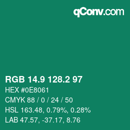 カラーコード: RGB 14.9 128.2 97 | qconv.com