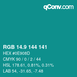 カラーコード: RGB 14.9 144 141 | qconv.com