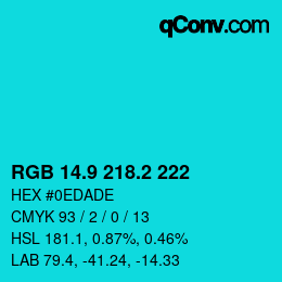 カラーコード: RGB 14.9 218.2 222 | qconv.com