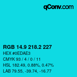 カラーコード: RGB 14.9 218.2 227 | qconv.com