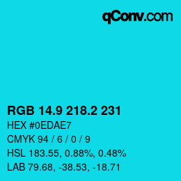 カラーコード: RGB 14.9 218.2 231 | qconv.com