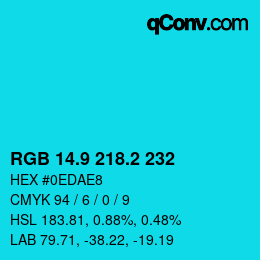 カラーコード: RGB 14.9 218.2 232 | qconv.com