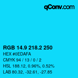 カラーコード: RGB 14.9 218.2 250 | qconv.com