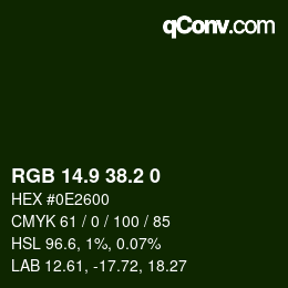 Color code: RGB 14.9 38.2 0 | qconv.com