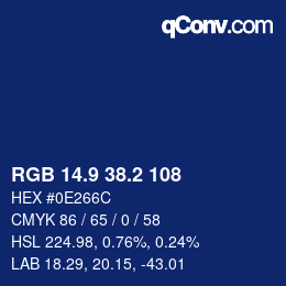 カラーコード: RGB 14.9 38.2 108 | qconv.com