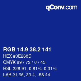 カラーコード: RGB 14.9 38.2 141 | qconv.com