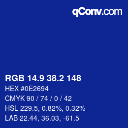 カラーコード: RGB 14.9 38.2 148 | qconv.com