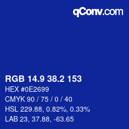 カラーコード: RGB 14.9 38.2 153 | qconv.com