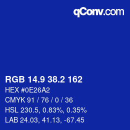 カラーコード: RGB 14.9 38.2 162 | qconv.com