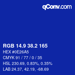 カラーコード: RGB 14.9 38.2 165 | qconv.com