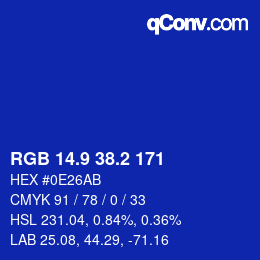 カラーコード: RGB 14.9 38.2 171 | qconv.com