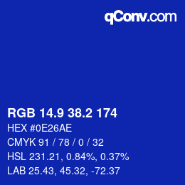 カラーコード: RGB 14.9 38.2 174 | qconv.com