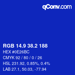 カラーコード: RGB 14.9 38.2 188 | qconv.com