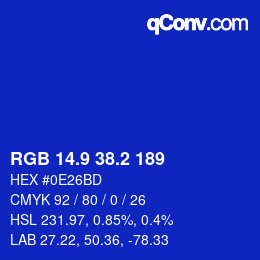 カラーコード: RGB 14.9 38.2 189 | qconv.com