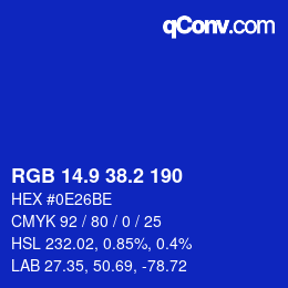 カラーコード: RGB 14.9 38.2 190 | qconv.com