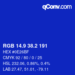 カラーコード: RGB 14.9 38.2 191 | qconv.com