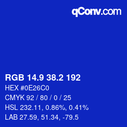 カラーコード: RGB 14.9 38.2 192 | qconv.com