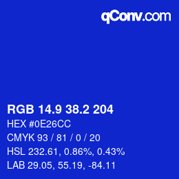 カラーコード: RGB 14.9 38.2 204 | qconv.com