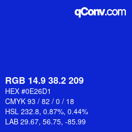 カラーコード: RGB 14.9 38.2 209 | qconv.com