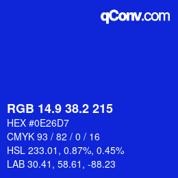 カラーコード: RGB 14.9 38.2 215 | qconv.com