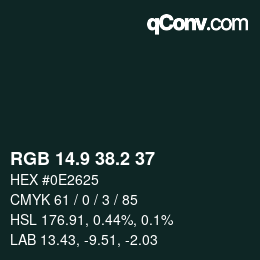 Color code: RGB 14.9 38.2 37 | qconv.com