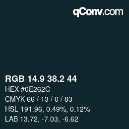 カラーコード: RGB 14.9 38.2 44 | qconv.com