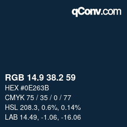 カラーコード: RGB 14.9 38.2 59 | qconv.com