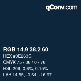 カラーコード: RGB 14.9 38.2 60 | qconv.com