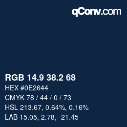 カラーコード: RGB 14.9 38.2 68 | qconv.com