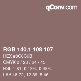 カラーコード: RGB 140.1 108 107 | qconv.com