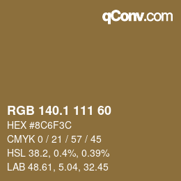 カラーコード: RGB 140.1 111 60 | qconv.com