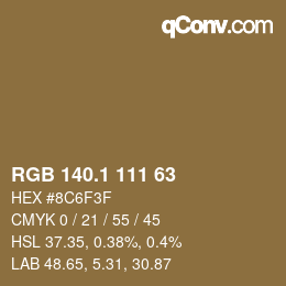 カラーコード: RGB 140.1 111 63 | qconv.com