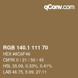 カラーコード: RGB 140.1 111 70 | qconv.com