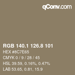 Color code: RGB 140.1 126.8 101 | qconv.com