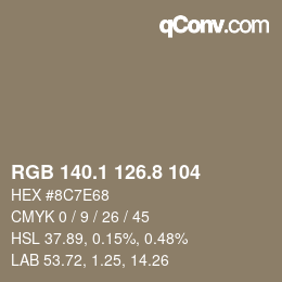 Color code: RGB 140.1 126.8 104 | qconv.com