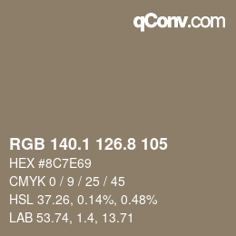 Color code: RGB 140.1 126.8 105 | qconv.com